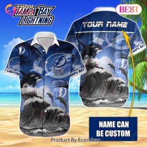 NHL Tampa Bay Lightning Special Hawaiian Design With Dolphins And Waves Button Shirt