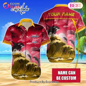 NHL Washington Capitals Special Hawaiian Design With Dolphins And Waves Button Shirt