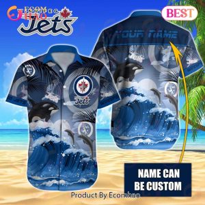 NHL Winnipeg Jets Special Hawaiian Design With Dolphins And Waves Button Shirt