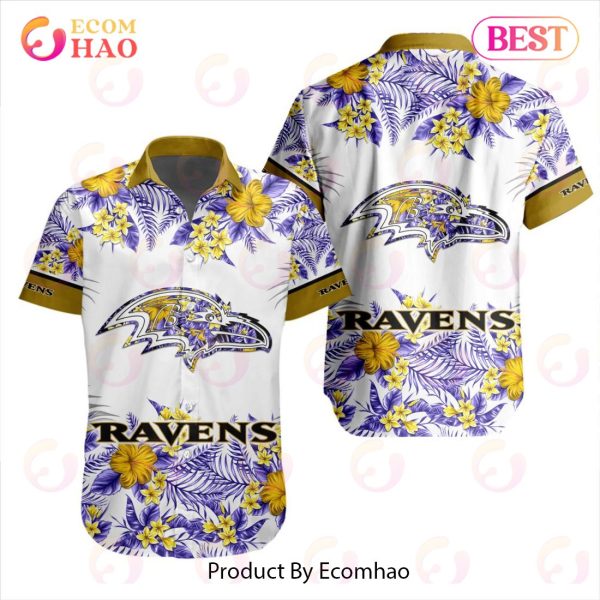 NFL Baltimore Ravens Special Hawaiian Design With Flowers And Big Logo Button Shirt