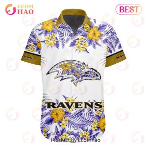 NFL Baltimore Ravens Special Hawaiian Design With Flowers And Big Logo Button Shirt