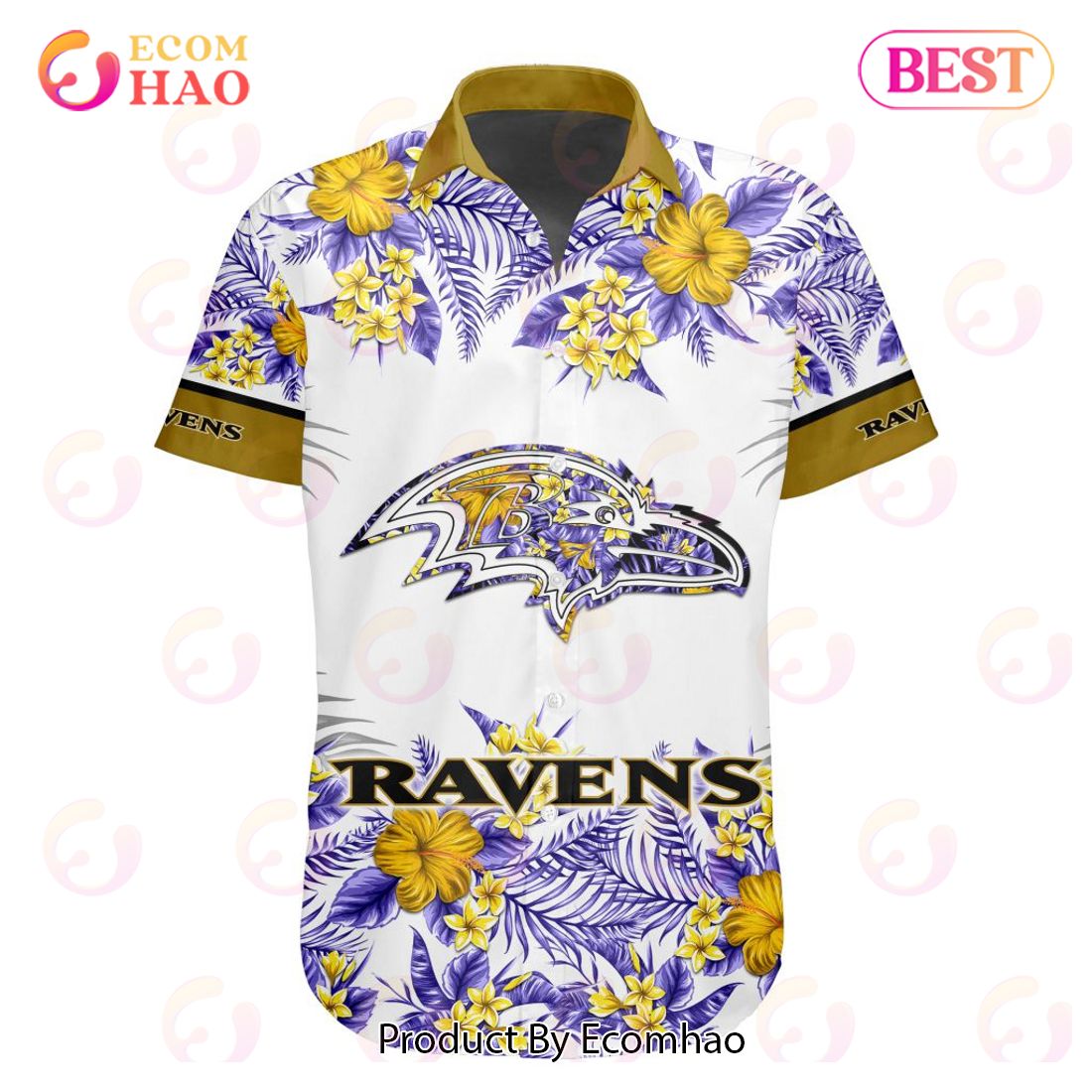 NFL Baltimore Ravens Special Hawaiian Design With Flowers And Big Logo Button Shirt