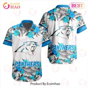 NFL Carolina Panthers Special Hawaiian Design With Flowers And Big Logo Button Shirt