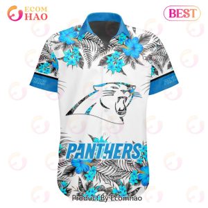 NFL Carolina Panthers Special Hawaiian Design With Flowers And Big Logo Button Shirt