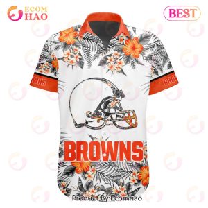 NFL Cleveland Browns Special Hawaiian Design With Flowers And Big Logo Button Shirt