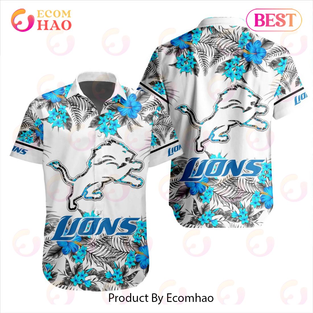 NFL Detroit Lions Special Hawaiian Design With Flowers And Big Logo Button Shirt