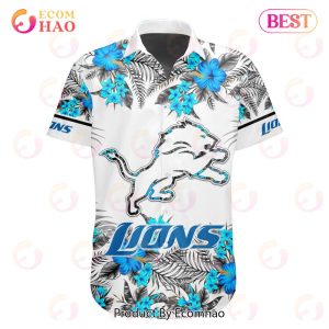 NFL Detroit Lions Special Hawaiian Design With Flowers And Big Logo Button Shirt