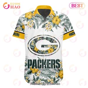 NFL Green Bay Packers Special Hawaiian Design With Flowers And Big Logo Button Shirt