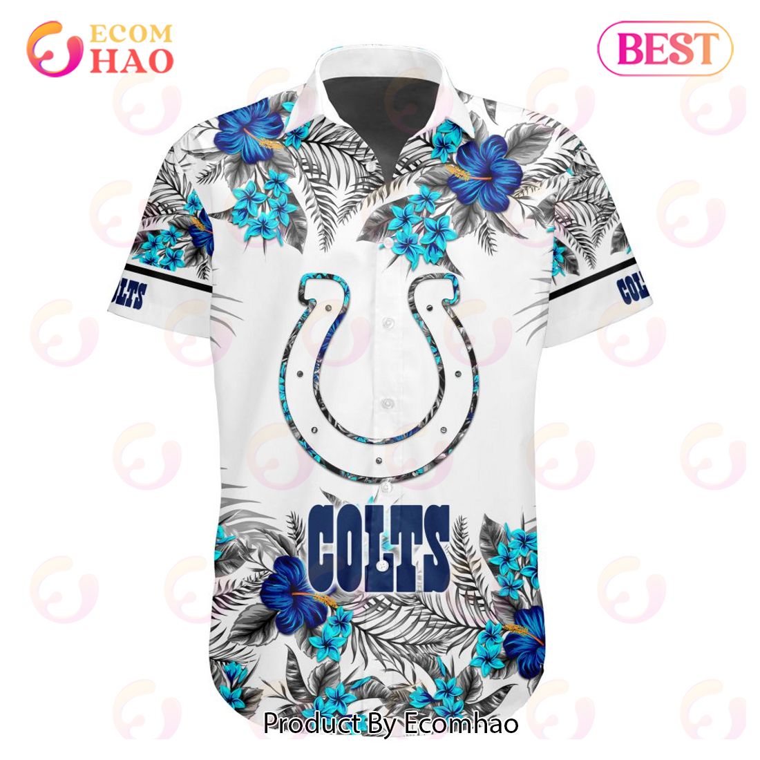 NFL Indianapolis Colts Special Hawaiian Design With Flowers And Big Logo Button Shirt