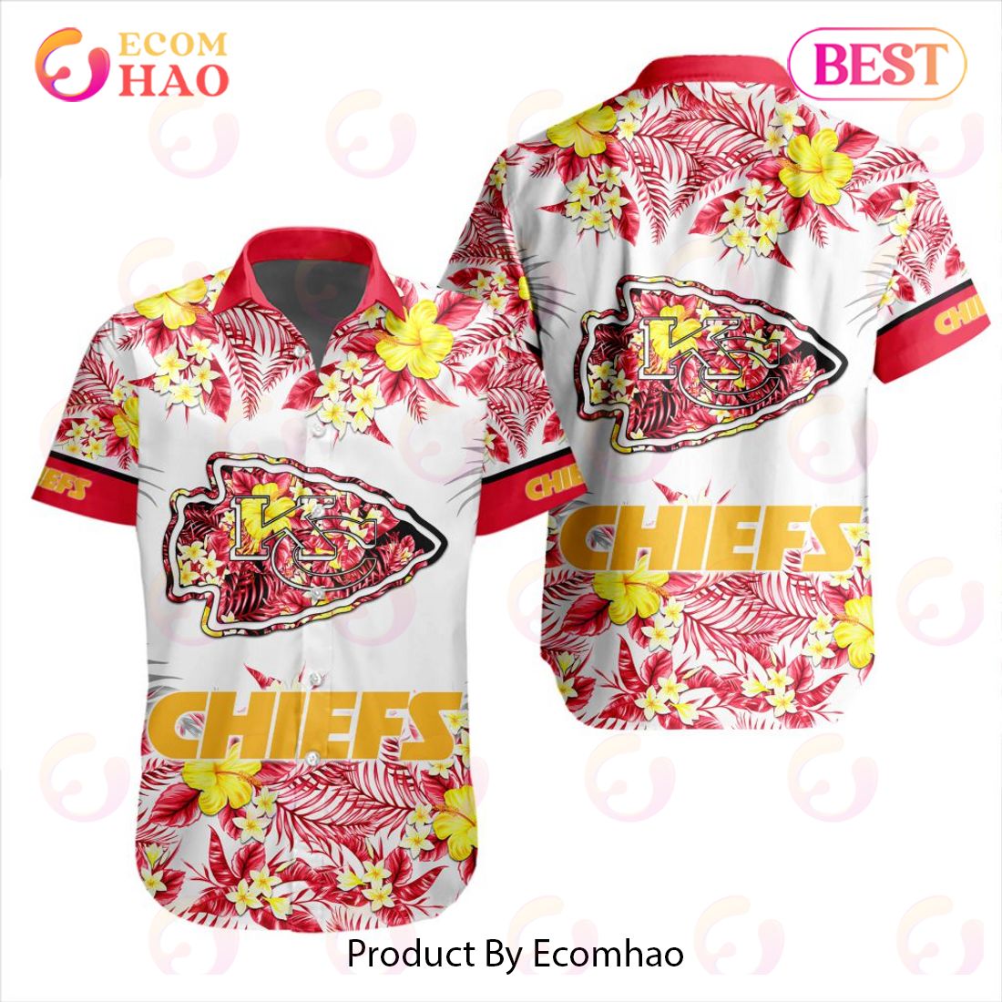 NFL Kansas City Chiefs Special Hawaiian Design With Flowers And Big Logo Button Shirt