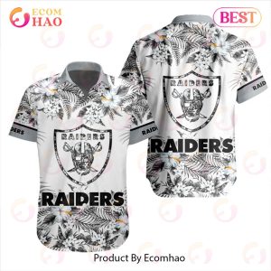 NFL Las Vegas Raiders Special Hawaiian Design With Flowers And Big Logo Button Shirt
