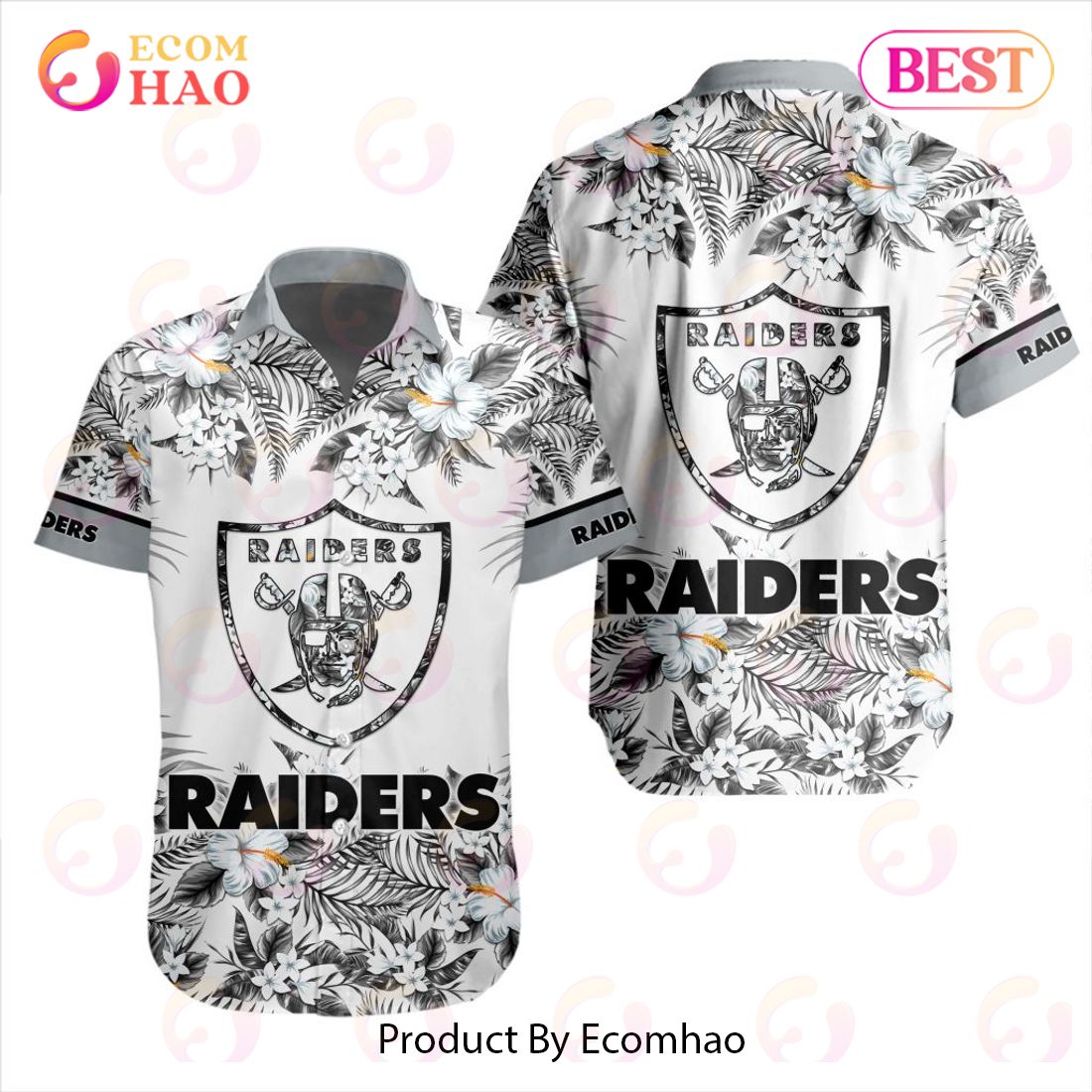 NFL Las Vegas Raiders Special Hawaiian Design With Flowers And Big Logo Button Shirt