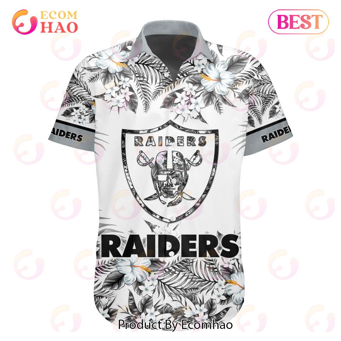 NFL Las Vegas Raiders Special Hawaiian Design With Flowers And Big Logo Button Shirt