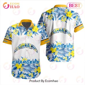 NFL Los Angeles Chargers Special Hawaiian Design With Flowers And Big Logo Button Shirt