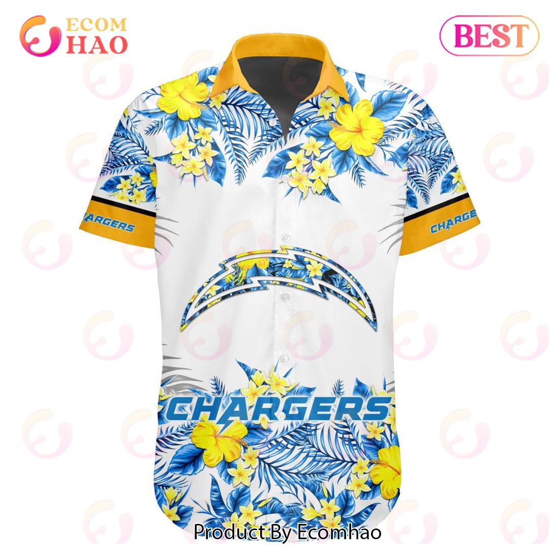 NFL Los Angeles Chargers Special Hawaiian Design With Flowers And Big Logo Button Shirt