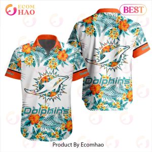 NFL Miami Dolphins Special Hawaiian Design With Flowers And Big Logo Button Shirt