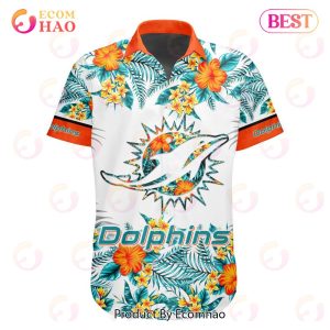 NFL Miami Dolphins Special Hawaiian Design With Flowers And Big Logo Button Shirt