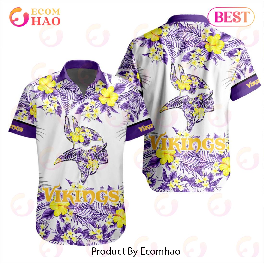 NFL Minnesota Vikings Special Hawaiian Design With Flowers And Big Logo Button Shirt