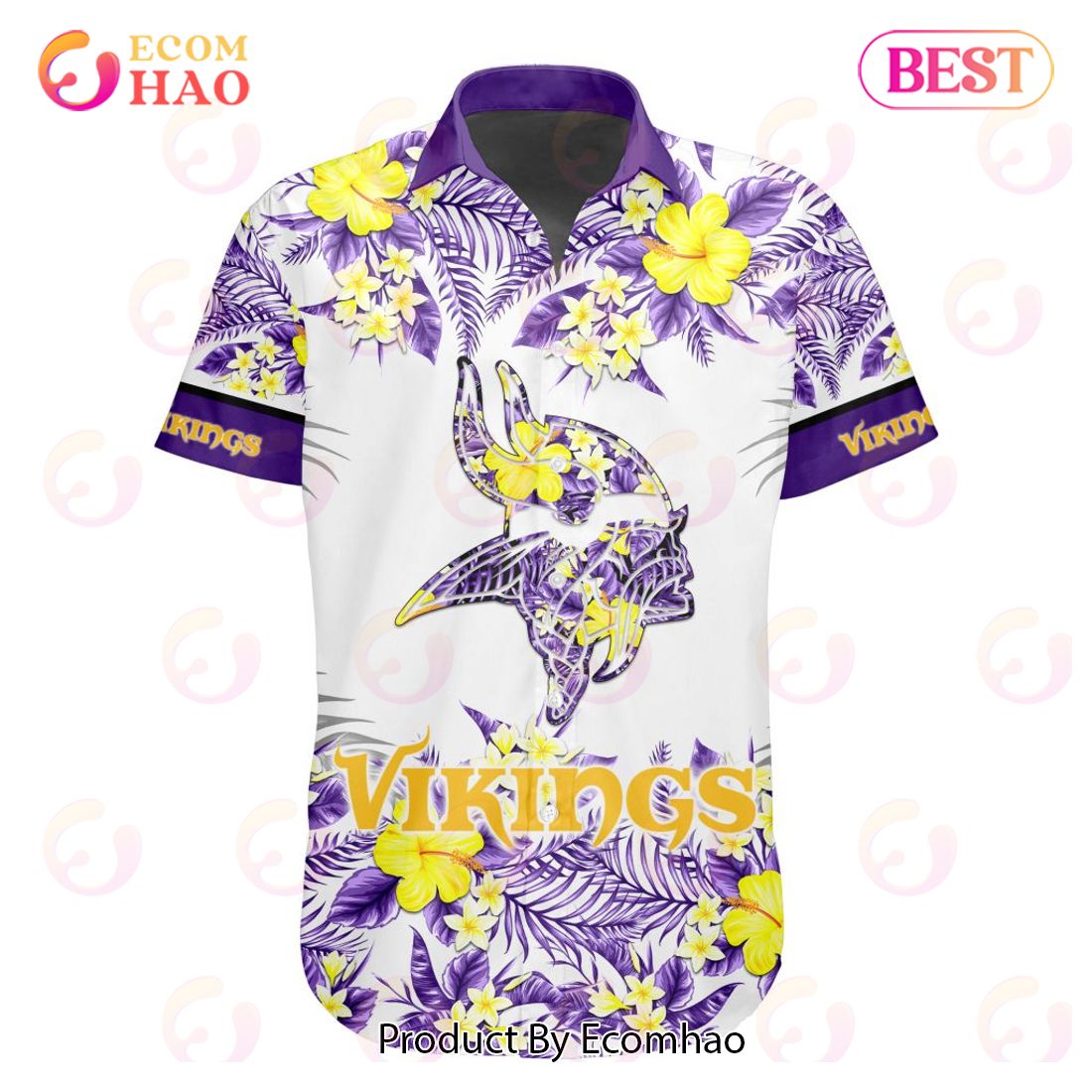 NFL Minnesota Vikings Special Hawaiian Design With Flowers And Big Logo Button Shirt