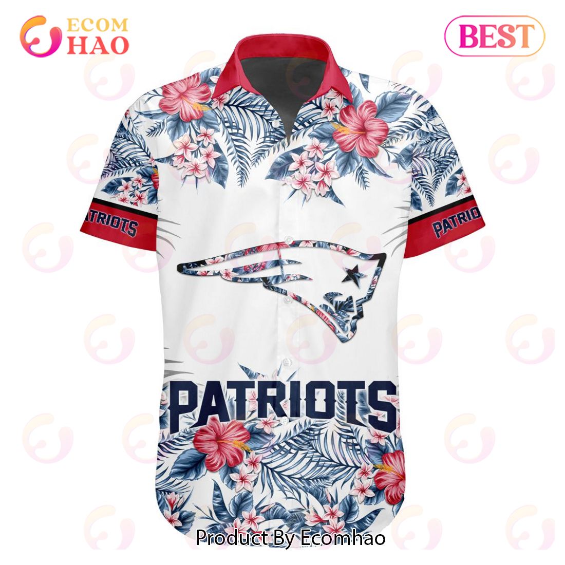 NFL New England Patriots Special Hawaiian Design With Flowers And Big Logo Button Shirt