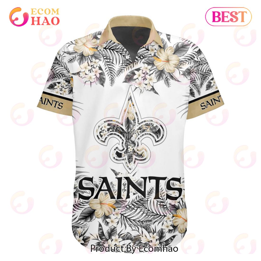 NFL New Orleans Saints Special Hawaiian Design With Flowers And Big Logo Button Shirt