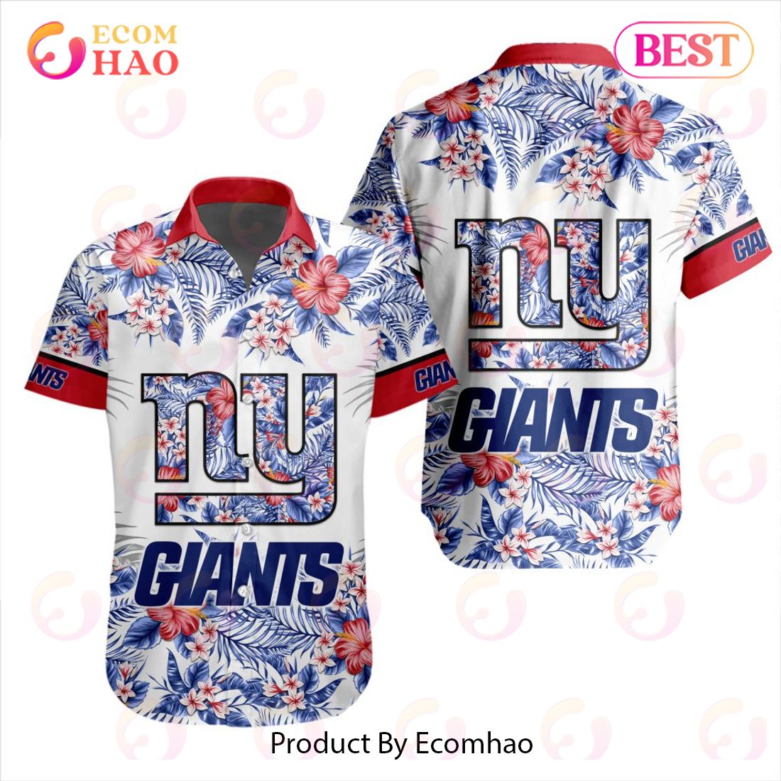 NFL New York Giants Special Hawaiian Design With Flowers And Big Logo Button Shirt