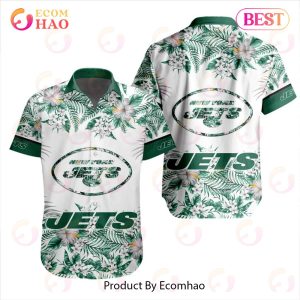 NFL New York Jets Special Hawaiian Design With Flowers And Big Logo Button Shirt