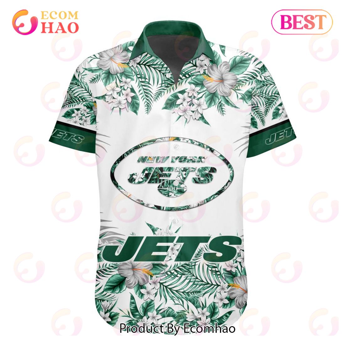 NFL New York Jets Special Hawaiian Design With Flowers And Big Logo Button Shirt