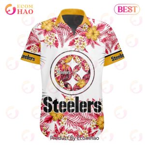 NFL Pittsburgh Steelers Special Hawaiian Design With Flowers And Big Logo Button Shirt