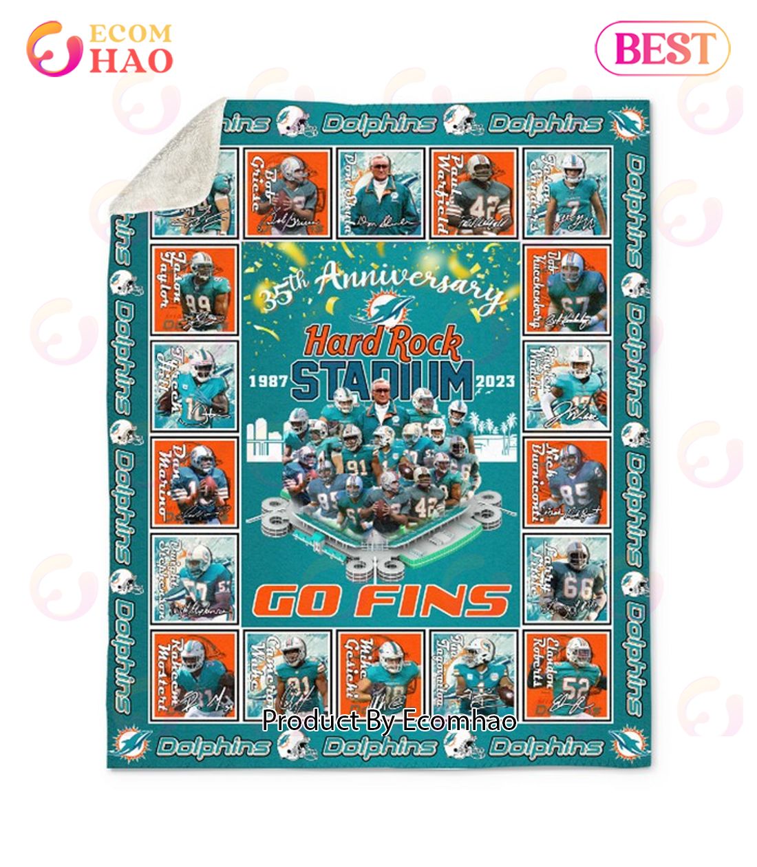 Hard Rock Stadium 1987 – 2023 Go Fins Fleece Blanket, Quilt Luxury Items