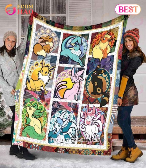 Pokemon Eevee Evolution Fairy Type Lover Fleece Blanket, Quilt