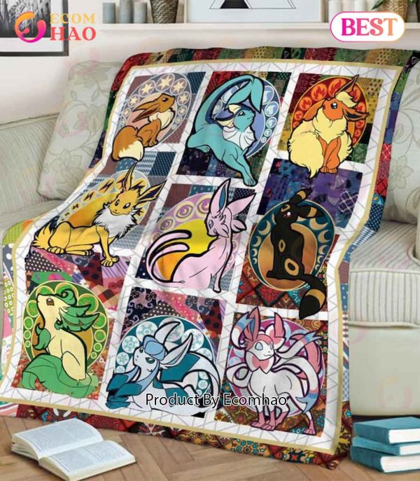 Pokemon Eevee Evolution Fairy Type Lover Fleece Blanket, Quilt
