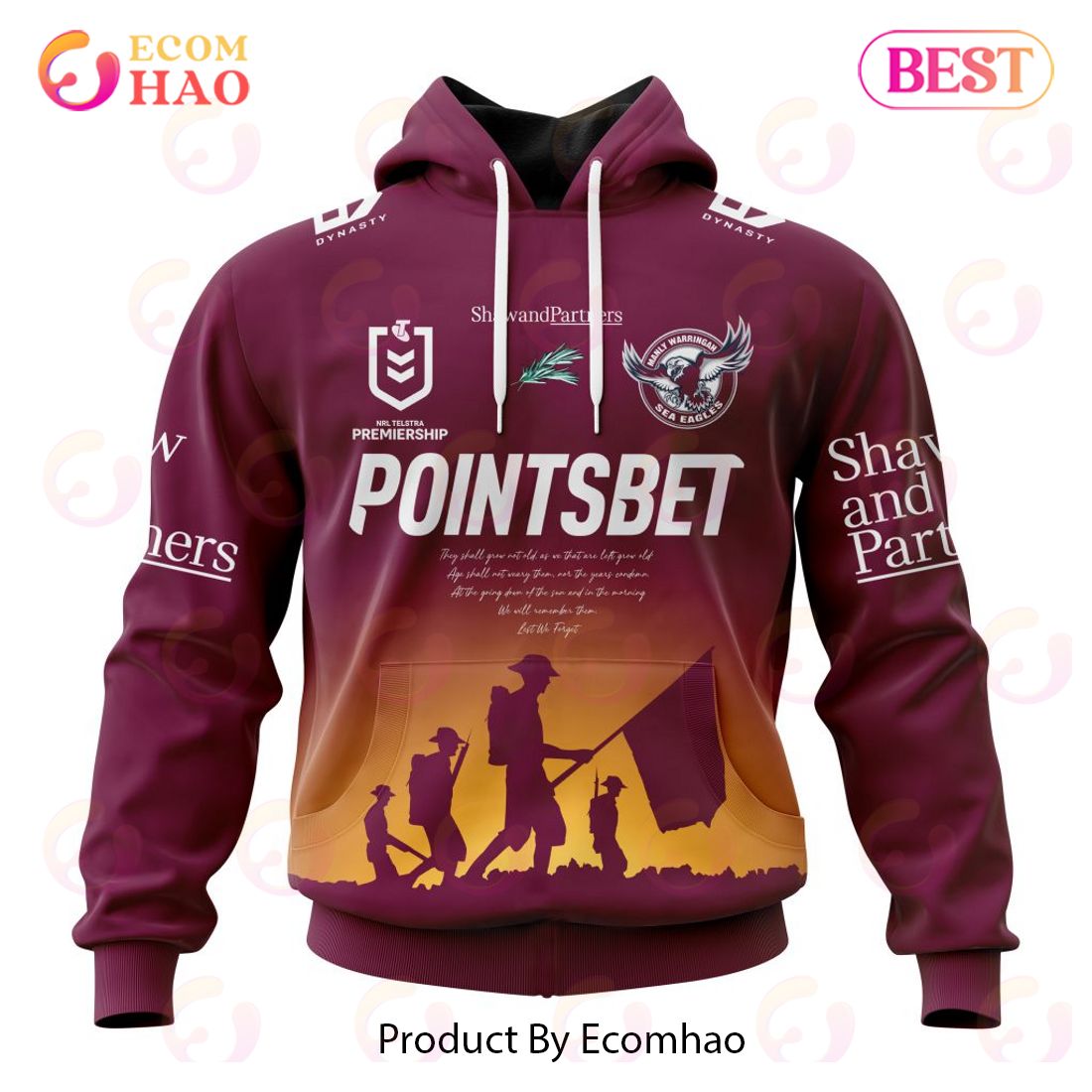 NRL Manly Warringah Sea Eagles Special ANZAC Day Kits 2023 3D Hoodie