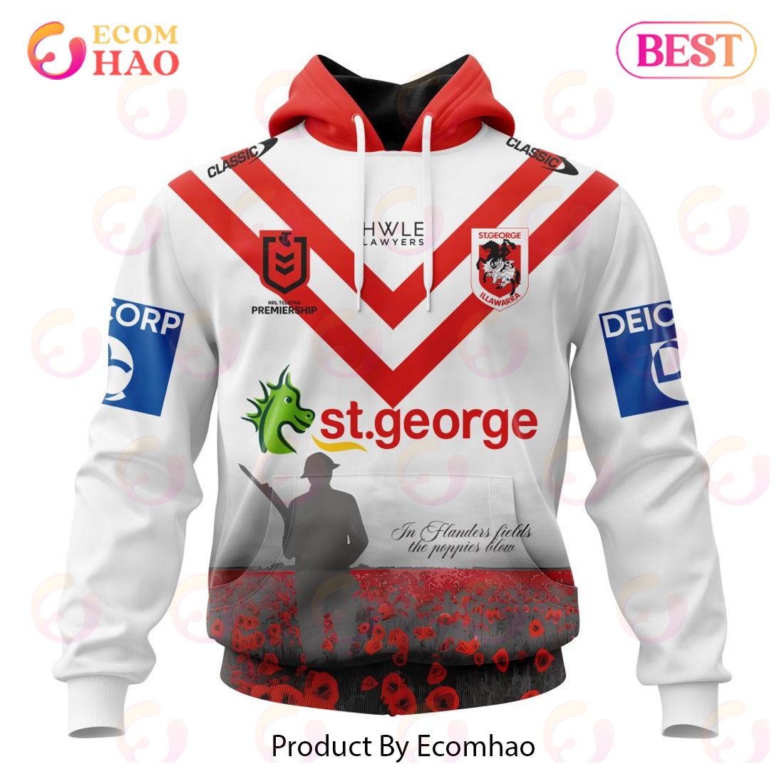 NRL St. George Illawarra Dragons Special ANZAC Day Kits 2023 3D Hoodie