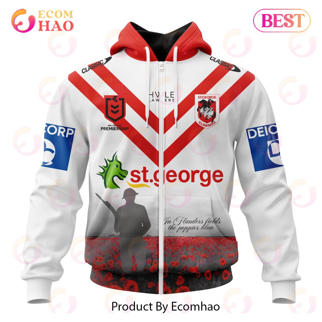 NRL St. George Illawarra Dragons Special ANZAC Day Kits 2023 3D Hoodie