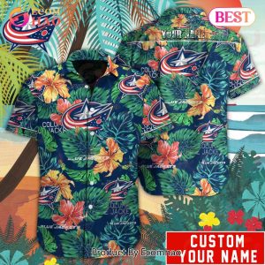 Custom Name NHL Columbus Blue Jackets Special Hawaiian Tropical Style Button Shirt