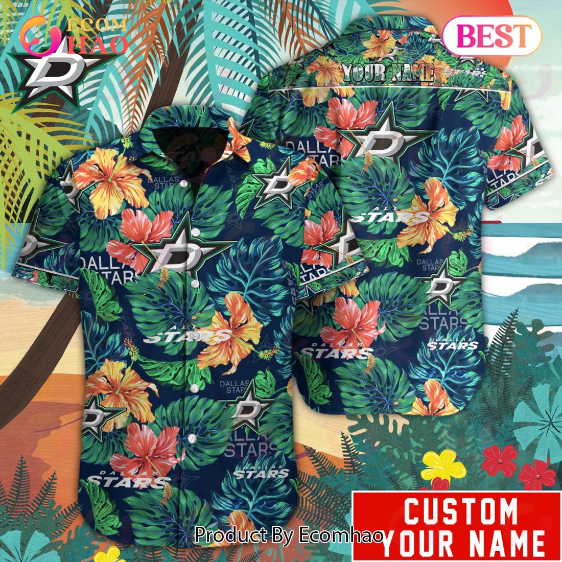 Custom Name NHL Dallas Stars Special Hawaiian Tropical Style Button Shirt