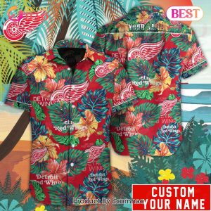 Custom Name NHL Detroit Red Wings Special Hawaiian Tropical Style Button Shirt