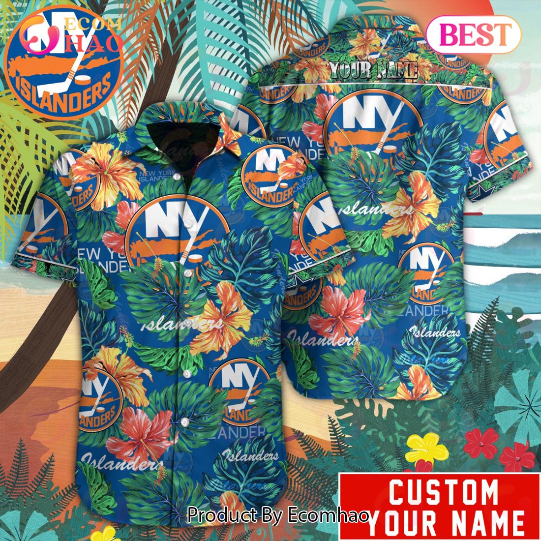 Custom Name NHL New York Rangers Special Hawaiian Tropical Style Button Shirt