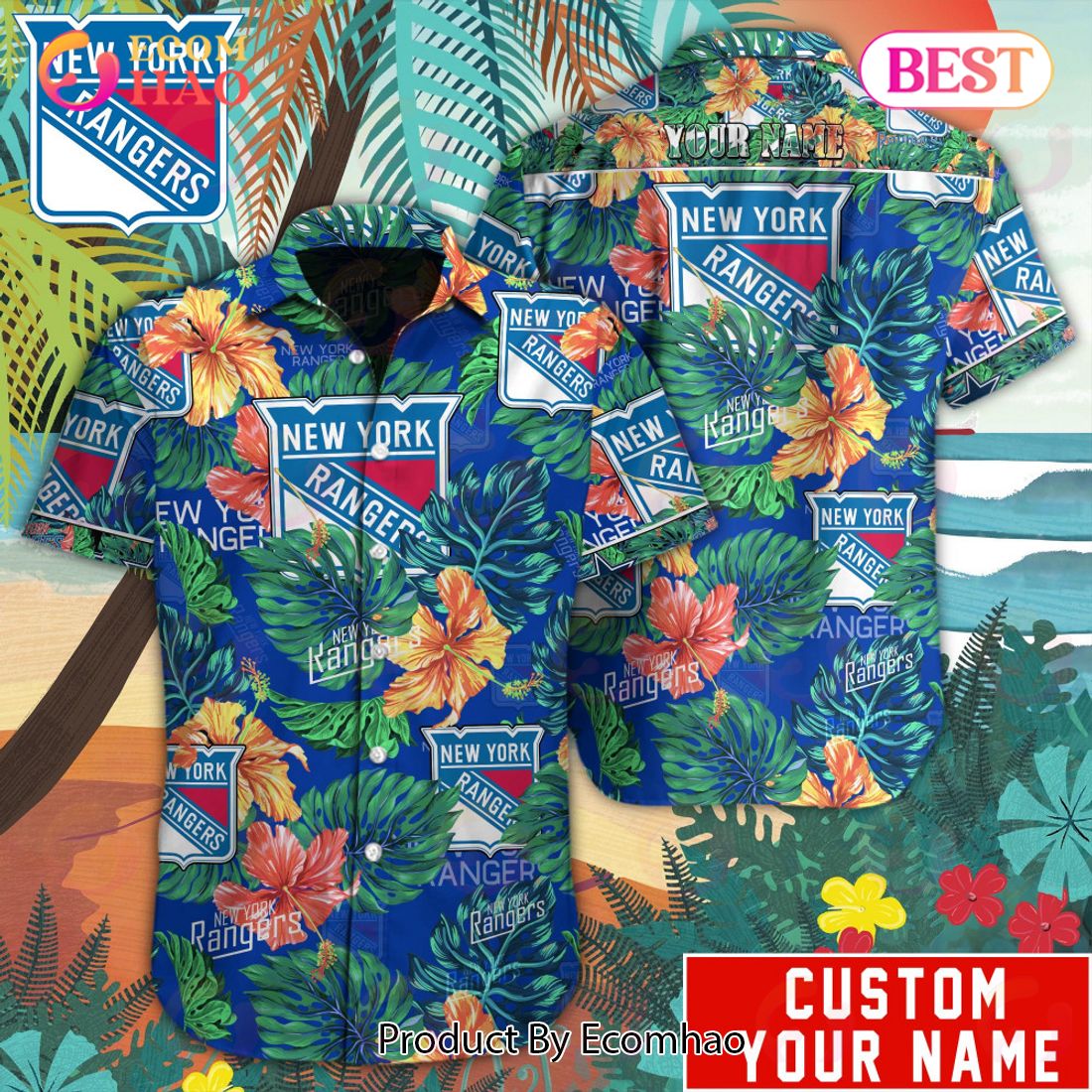 Custom Name NHL New York Rangers Special Hawaiian Tropical Style Button Shirt