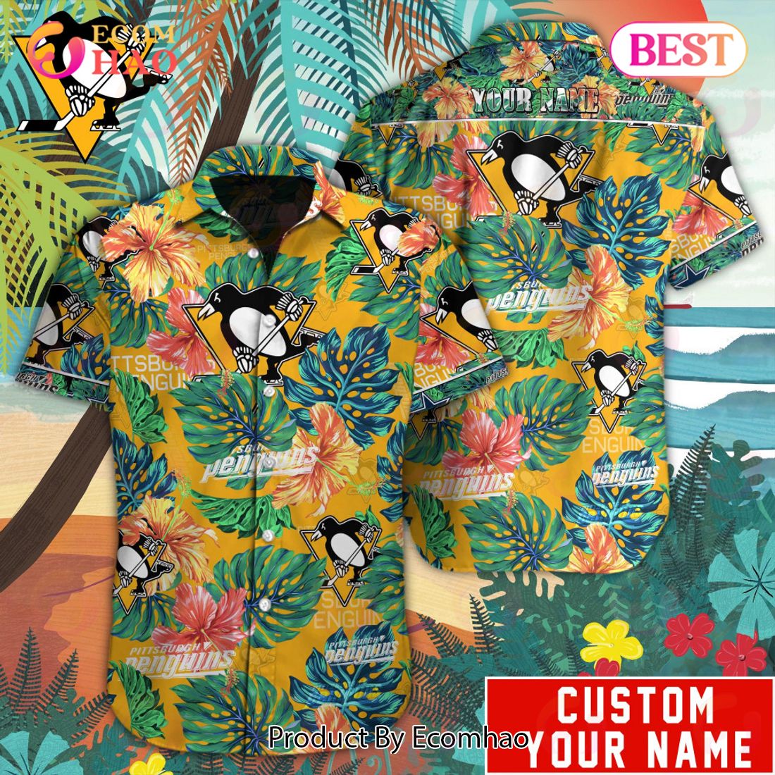 Custom Name NHL Pittsburgh Penguins Special Hawaiian Tropical Style Button Shirt