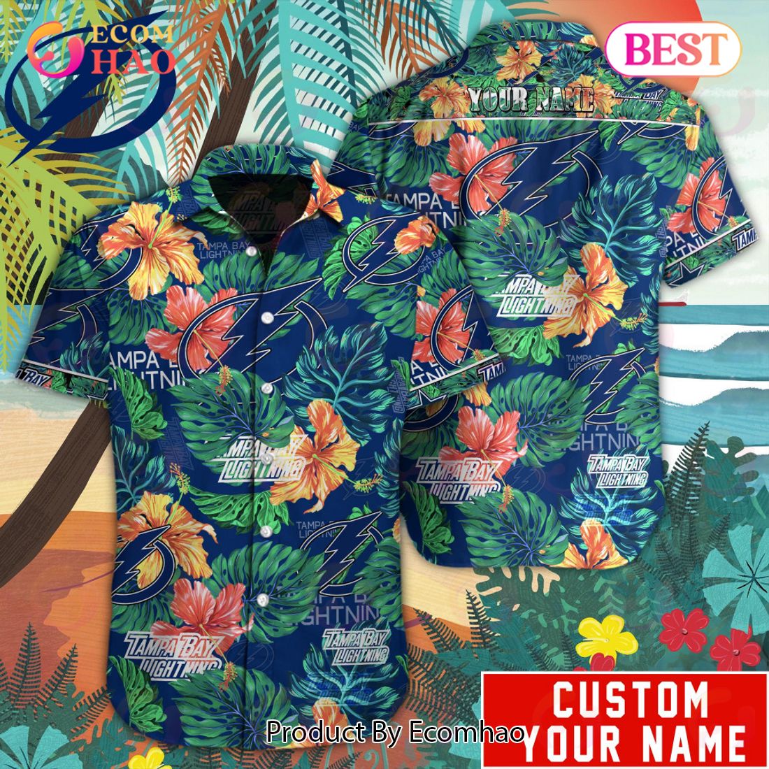 Custom Name NHL Tampa Bay Lightning Special Hawaiian Tropical Style Button Shirt