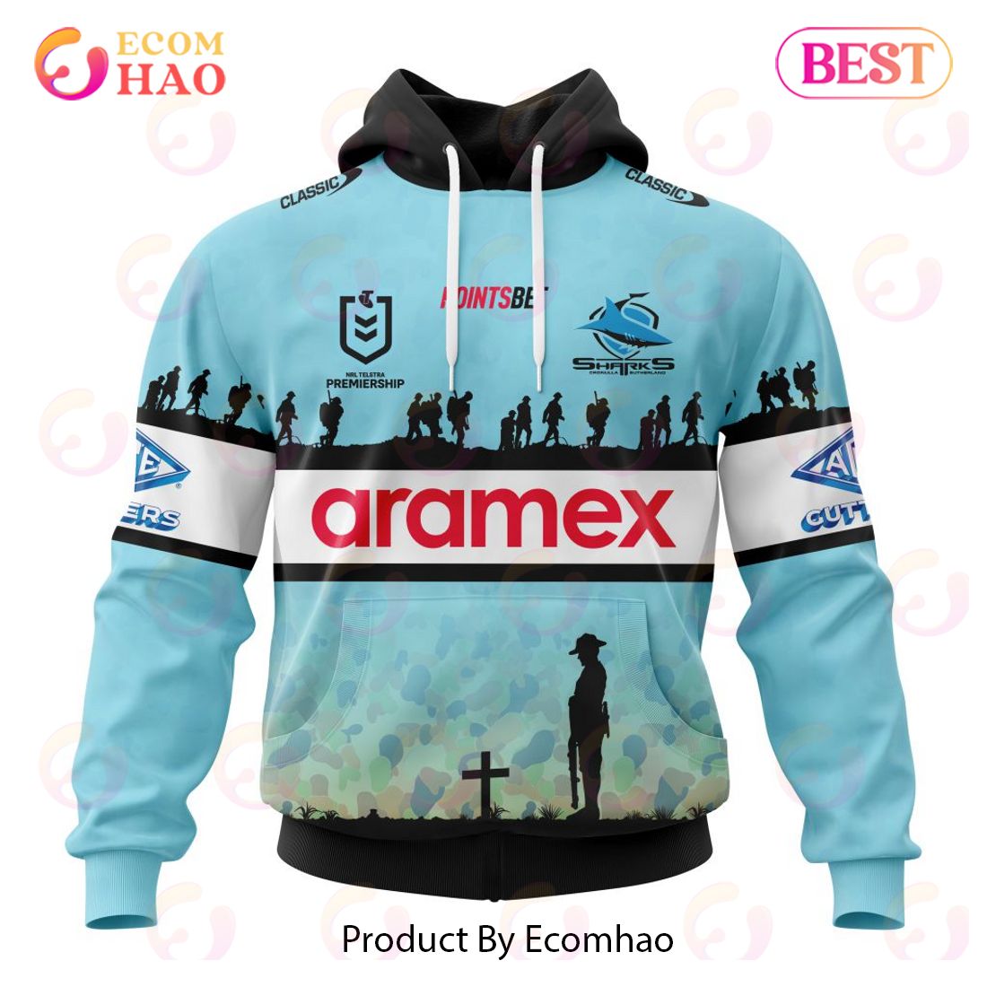 NRL Cronulla-Sutherland Sharks Special ANZAC Day Kits 2023 3D Hoodie