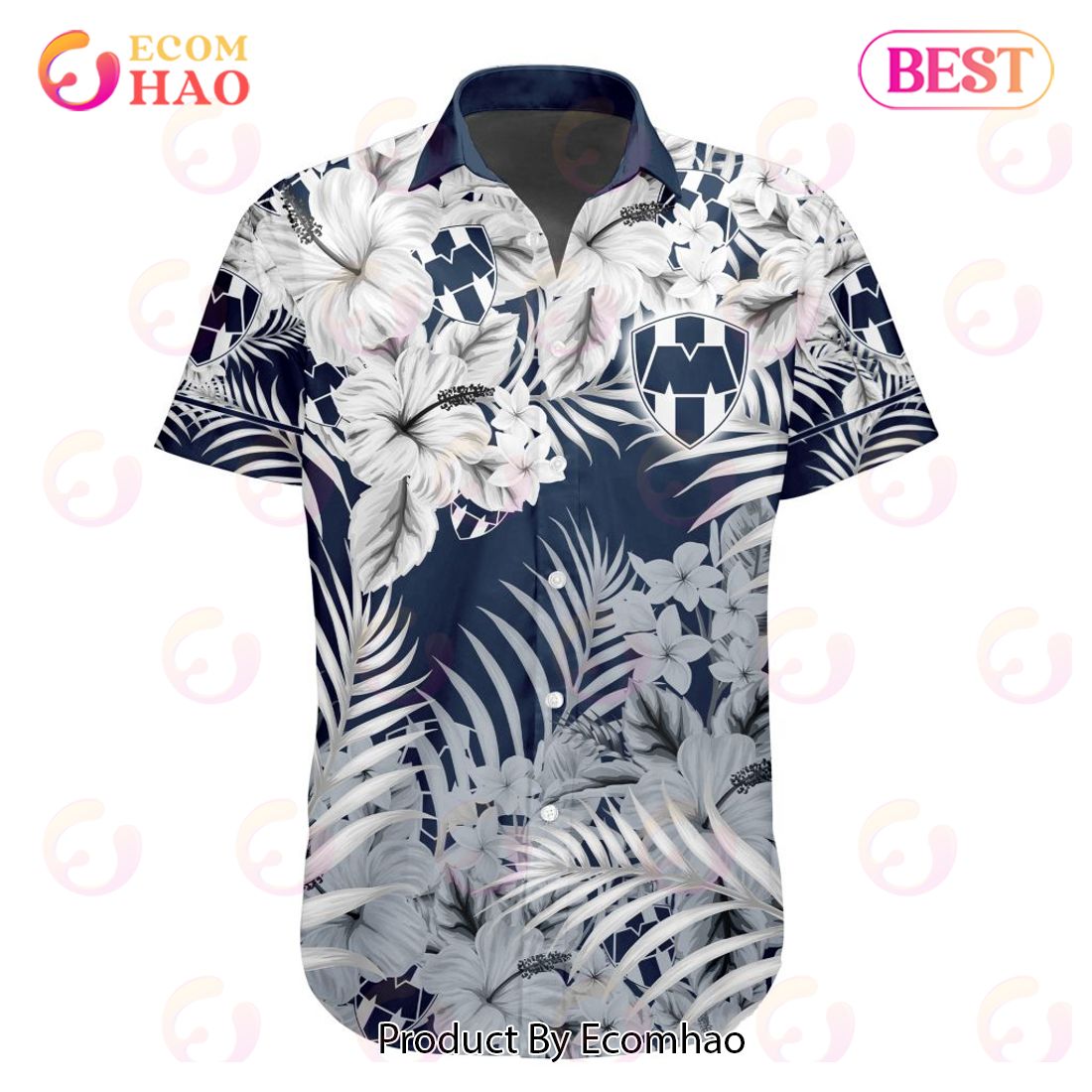 LIGA MX C.F. Monterrey Special Hawaiian Design Button Shirt