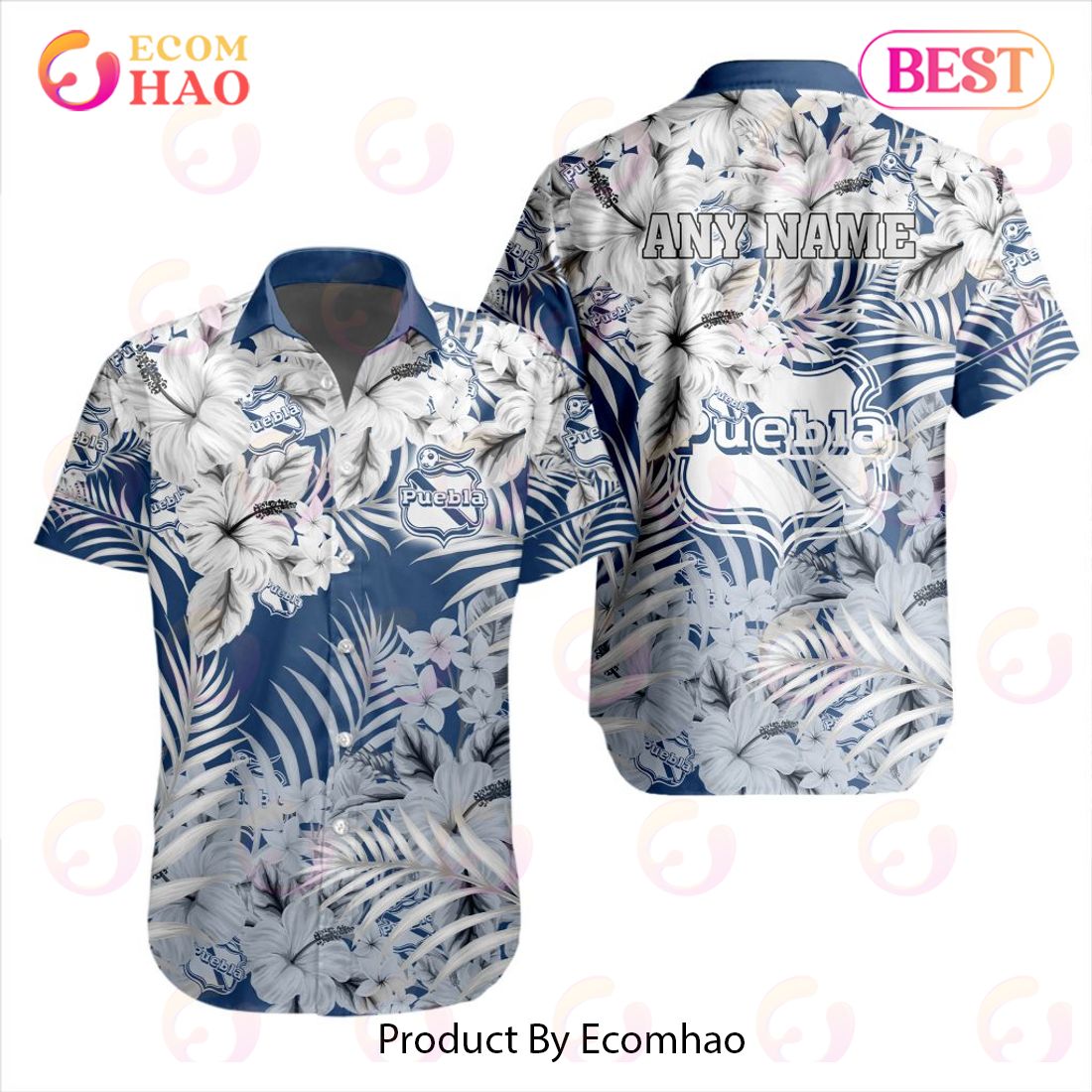 LIGA MX Club Puebla Special Hawaiian Design Button Shirt