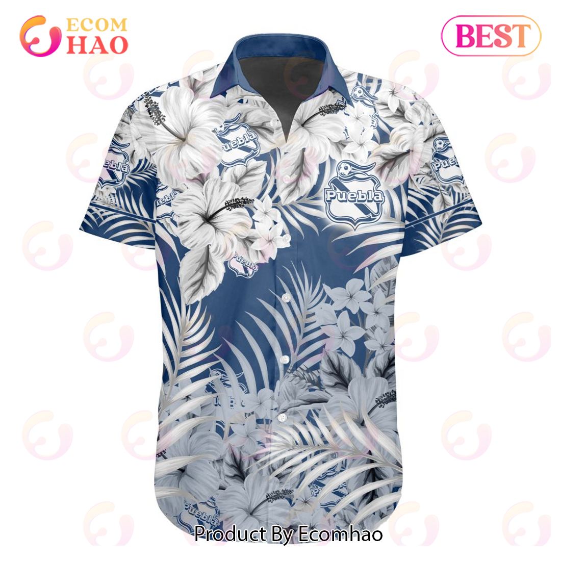 LIGA MX Club Puebla Special Hawaiian Design Button Shirt