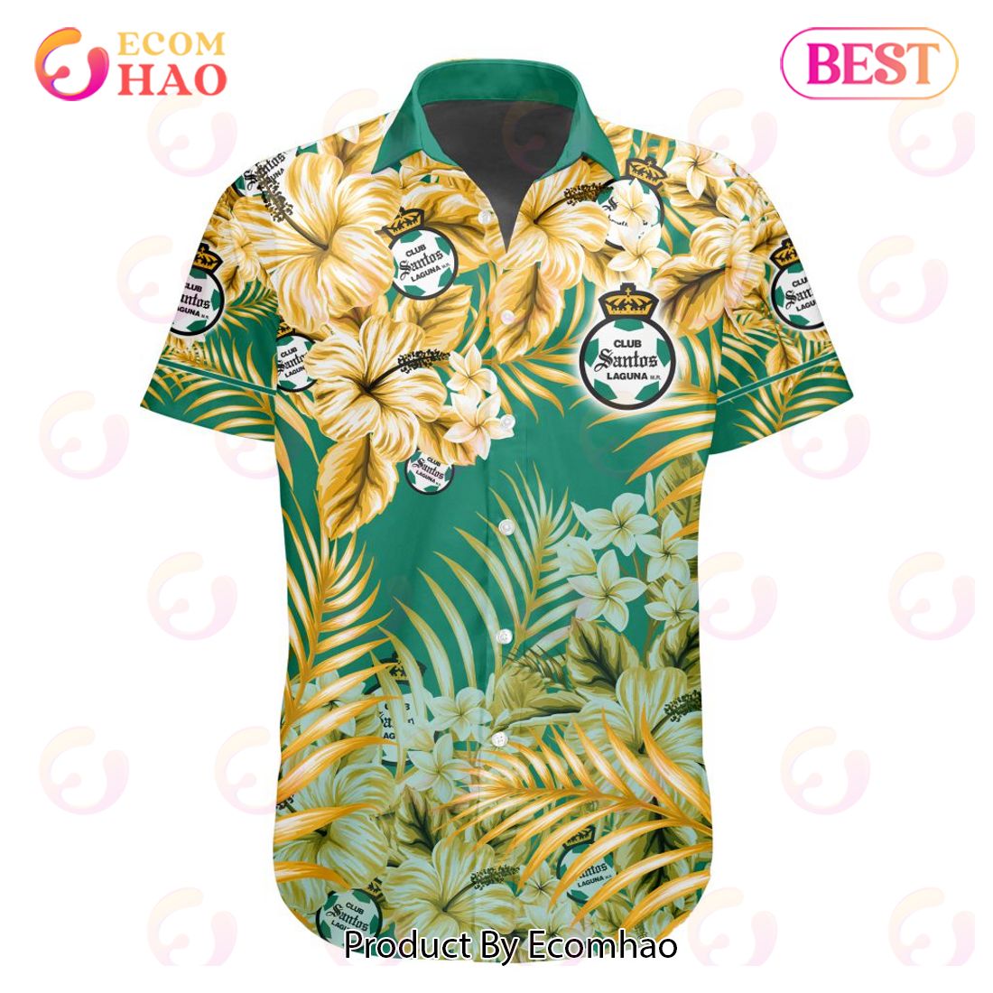 LIGA MX Club Santos Laguna Special Hawaiian Design Button Shirt