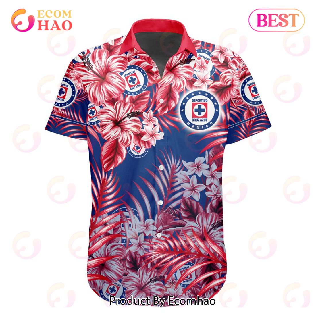 LIGA MX Cruz Azul Special Hawaiian Design Button Shirt