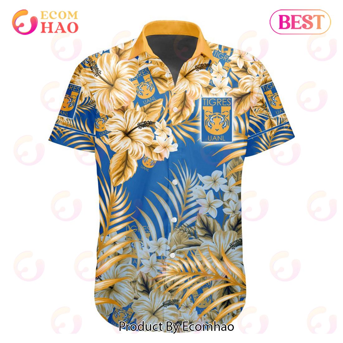 LIGA MX Tigres UANL Special Hawaiian Design Button Shirt