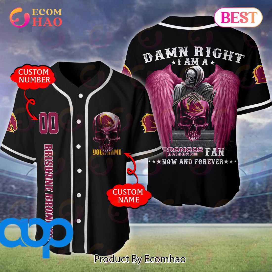 Brisbane Broncos NRL 3D Personalized Baseball Jersey